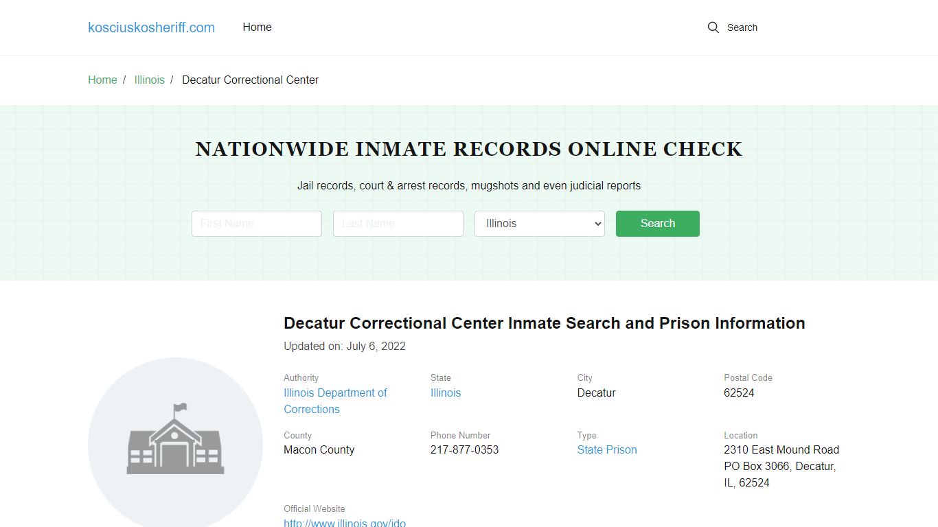 Decatur Correctional Center Inmate Search, Visitation, Phone no ...